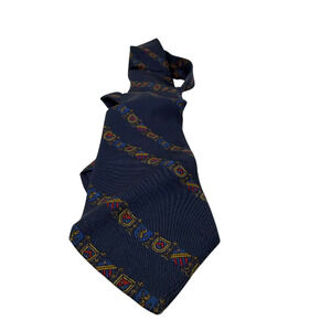 Elite Heraldic Crest Pattern Blue Silk Necktie